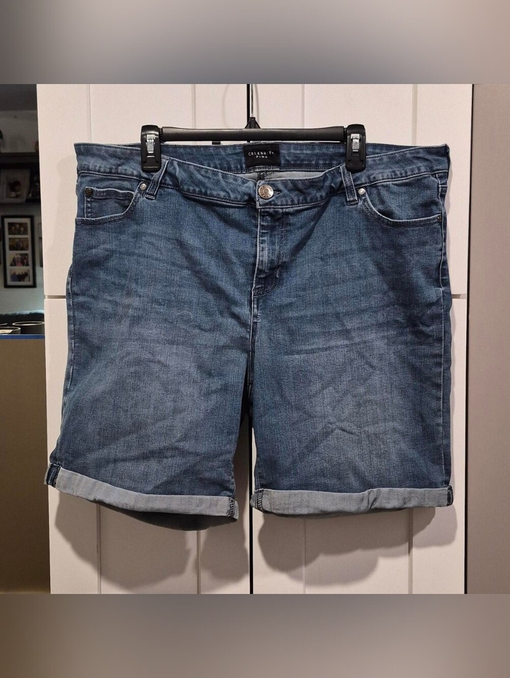 Celebrity Pink Washed Blue Denim Roll-Cuff Shorts